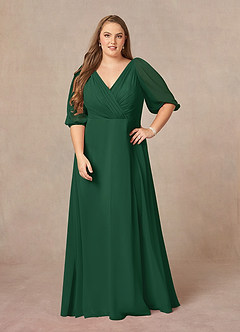 Azazie Bronwyn Mother of the Bride Dresses Dark Green A-Line V-Neck Ruched Chiffon Dress image6