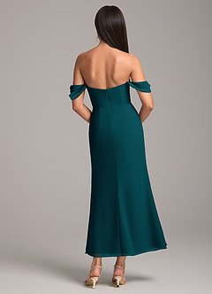 Azazie Saige Robes de demoiselle d'honneur Robe Fourreau Convertible en Mousseline de soie Épaule décolletée Vert Pin image5