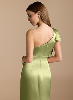 Azazie Rinna Bridesmaid Dresses Pistachio Mermaid Ruched Metallic Satin Dress image2