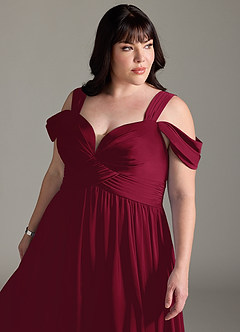 Azazie Lianne Robes de demoiselle d'honneur Robe Trapèze en Satin extensible Épaule décolletée Bourgogne image14