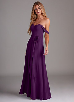 Azazie Aaron Bridesmaid Dresses Grape A-Line Off the Shoulder Chiffon Convertible Dress image5