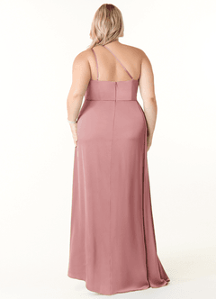 Azazie Maron Bridesmaid Dresses Dusty Rose A-Line One Shoulder Stretch Satin Dress image8