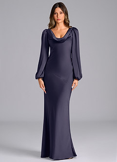 Azazie Rylina Bridesmaid Dresses Stormy Mermaid Long Sleeve Stretch Satin Dress image1