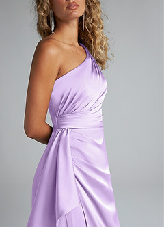 Azazie Maive Bridesmaid Dresses Lilac Sheath Ruched Stretch Satin Dress image5