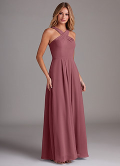 Azazie Dixie Bridesmaid Dresses Desert Rose A-Line Halter Pleated Chiffon Dress image4
