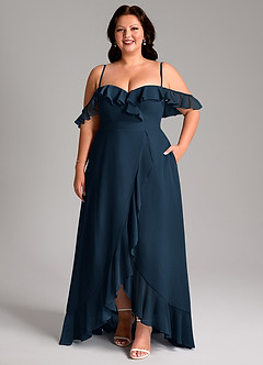 Azazie Lyra Bridesmaid Dresses Dark Navy A-Line Chiffon Convertible Dress image16