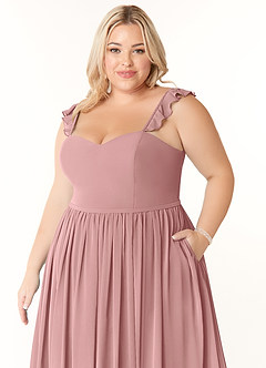 Azazie Metz Vente Finale Robe Trapèze en Mousseline de soie Froncé en cœur Rose Poussiéreuse image11