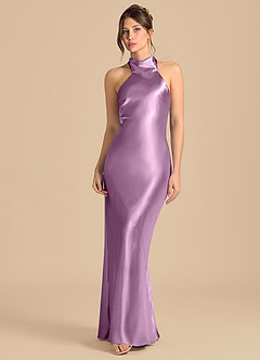 Azazie Velli Brudtärnklänningar Klä av Tubklänning i Metallisk satin Hög hals Blåregn image4