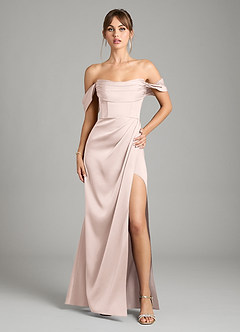 Azazie Johana Bridesmaid Dresses Blushing Pink Mermaid Off the Shoulder Stretch Satin Convertible Dress image1