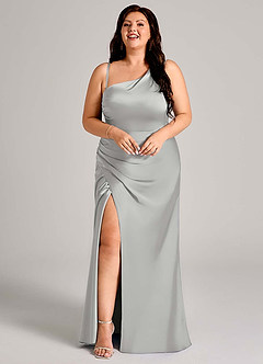 Azazie Madelyn Bridesmaid Dresses Silver Mermaid One Shoulder Stretch Satin Convertible Dress image15