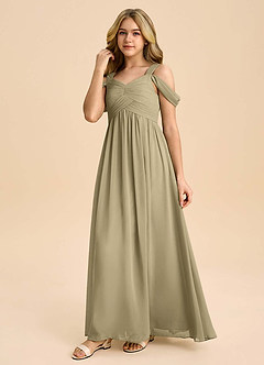 Azazie Lianne Junior Moss Green A-Line Off the Shoulder Chiffon Dress image6
