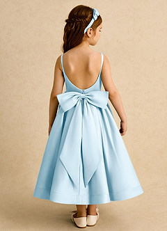 Azazie Babs Flower Girl Dresses Sky Blue Ball-Gown Pleated Matte Satin Dress image6