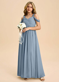 Azazie Lianne Junior Dusty Blue A-Line Off the Shoulder Chiffon Dress image1