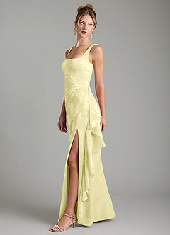 Azazie Veronica Bridesmaid Dresses Lemon Sorbet Mermaid Pleated Floral Jacquard Burnout Dress image3