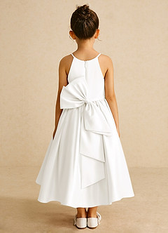 Azazie Sunray Flower Girl Dresses Ivory A-Line Spaghetti Strap Matte Satin Dress image1