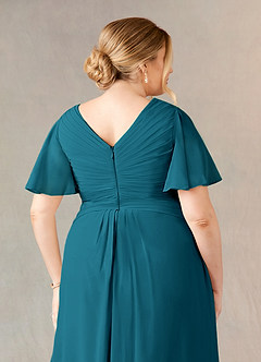 Azazie Morning Glory Abiti per la Madre della Sposa Abito A-Line in Chiffon Increspato con Scollo a V Blu Inchiostro image10