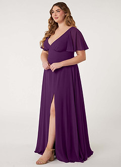Azazie Kimber Bridesmaid Dresses Grape A-Line Flounce Sleeve Chiffon Dress image11