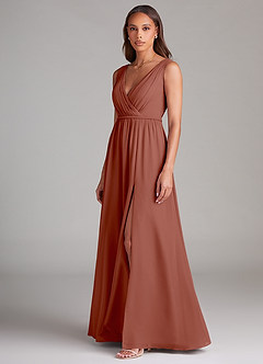 Azazie Tanicia Bridesmaid Dresses Auburn A-Line Pleated Chiffon Dress image2