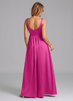 Azazie Keyla Bridesmaid Dresses Fuchsia A-Line Pleated Stretch Satin Dress image2