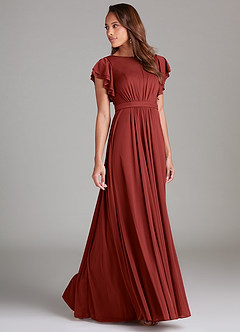 Azazie Daphne Modest Bridesmaid Dresses A-Line Ruched Mesh Floor-Length Dress image3