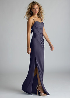 Azazie Mai Bridesmaid Dresses Stormy Sheath Pleated Stretch Satin Dress image4