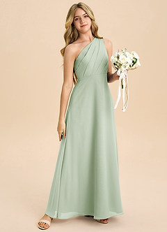 Azazie Phaedra Junior Dusty Sage A-Line Pleated Chiffon Dress image6