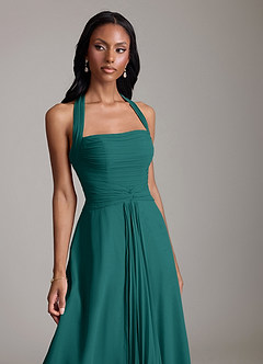 Azazie Clarisa Bridesmaid Dresses Peacock A-Line Pleated Chiffon Dress image3
