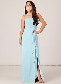 Azazie Kaylee Junior Cloud Blue A-Line with Belt Chiffon Dress image4