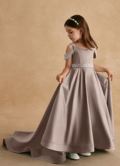 Azazie Jodi vestidos de niña de las flores Vestido de Gris Pardo de Satin Mate de Corte En A image1