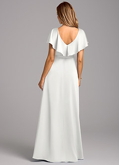 Azazie Lainey Bridesmaid Dresses White A-Line with Pockets Stretch Satin Dress image2