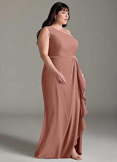Azazie Liza Bridesmaid Dresses Cedar Rose Mermaid One Shoulder Chiffon Dress image9