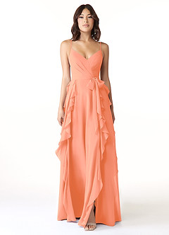 Azazie Peyton Vestidos de damas de honor Vestido de Atardecer de Gasa de Corte en A con Volante image5