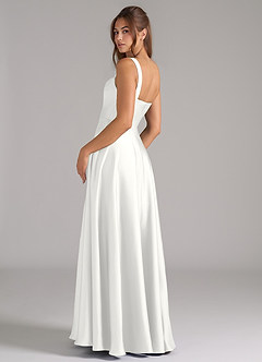 Azazie Shaude Abiti da Damigella Abito A-Line in Raso Elasticizzato Plissettato Bianco image13