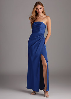 Azazie Lexie Robes de demoiselle d'honneur Robe Fourreau Convertible en Satin extensible Sans bretelle Bleu Roi image1