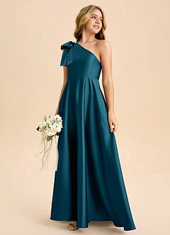 Azazie Penguin Junior Abito A-Line in Raso Elasticizzato Fiocco Blu Inchiostro image6