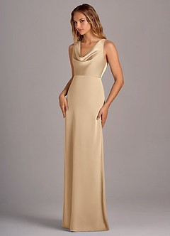 Azazie Wrenlee Bridesmaid Dresses Champagne A-Line Stretch Satin Dress image3