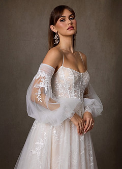 Azazie Elowyn Wedding Dresses Diamond White Champagne Ball-Gown Strapless Lace Dress image14