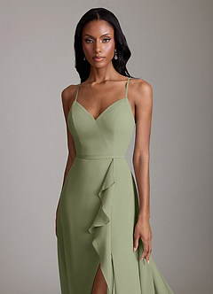 Azazie Naeem Bridesmaid Dresses Pistachio A-Line V-Neck Ruffle Chiffon Dress image6