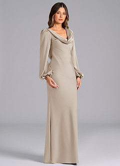 Azazie Rylina Bridesmaid Dresses Frost Mermaid Long Sleeve Stretch Satin Dress image3