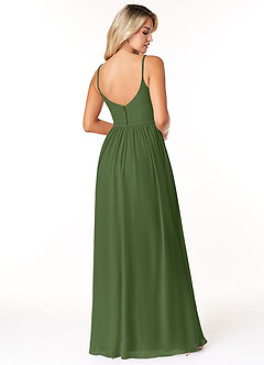 Azazie Rayna Bridesmaid Dresses Olive A-Line V-Neck Pleated Chiffon Dress image2