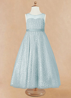 Azazie Siwa Flower Girl Dresses Sea Glass A-Line Beaded Tulle Dress image5