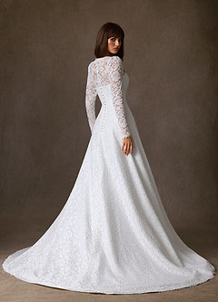 Azazie Kimani Wedding Dresses Diamond White A-Line Lace Dress image2