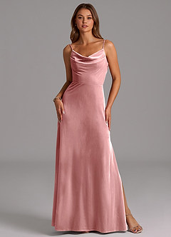 Azazie Olaine Robes de demoiselle d'honneur Robe Trapèze en velours Plissée Rose Poussiéreuse image3