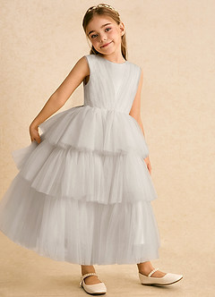 Azazie Marshmallow Blumenmädchenkleider Ballkleid Schleifen Tüll Kleid Frost image4