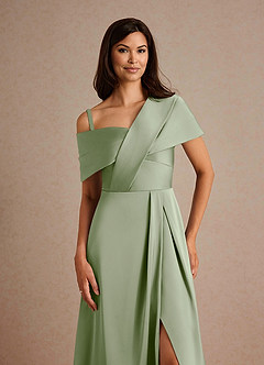 Azazie Milton Mother of the Bride Dresses Dusty Sage A-Line Pleated Stretch Satin Dress image3