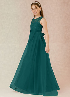 Azazie Georgette Junior Peacock A-Line Lace Tulle Dress image3