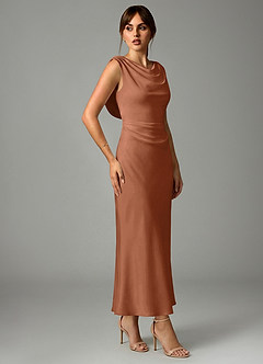 Azazie Kieryn Abiti da Damigella Abito Sirena in Raso Elasticizzato Plissettato Bronzo image4