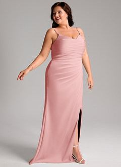 Azazie Deandra Bridesmaid Dresses Powder Pink Mermaid Pleated Stretch Satin Dress image11