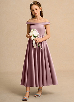 Azazie Teeny Junior Formal Sukienki dla dziewczynek sypiących kwiaty Linia A Pofałdowany Matowy satynowy Długość kostki Sukienka image1