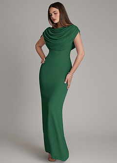 Azazie Hadley Robes de demoiselle d'honneur Robe Sirène en Mousseline de soie Plissée Vert Foncé image8